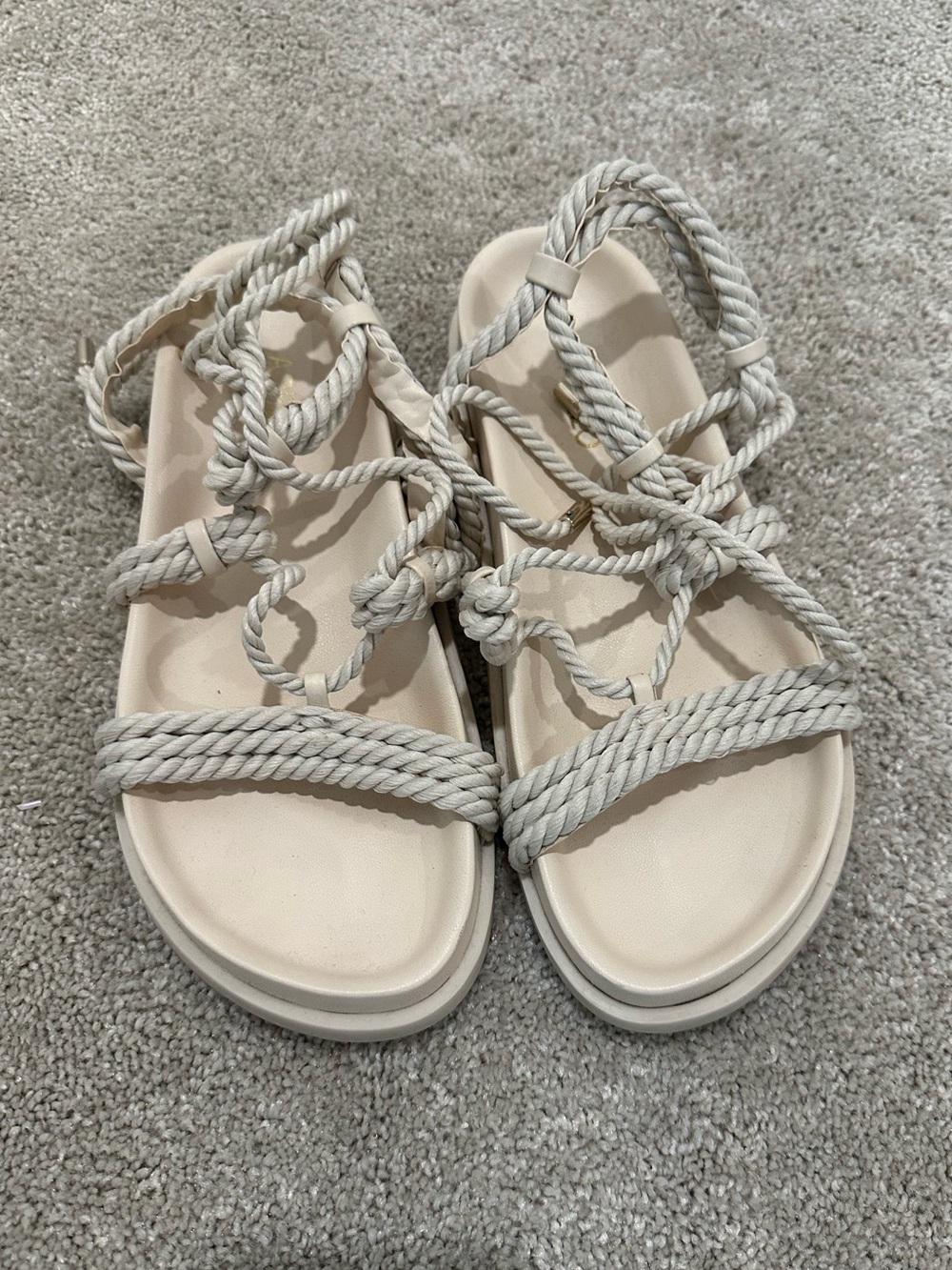 Braided Rope Lace-Up Sandals in Cream